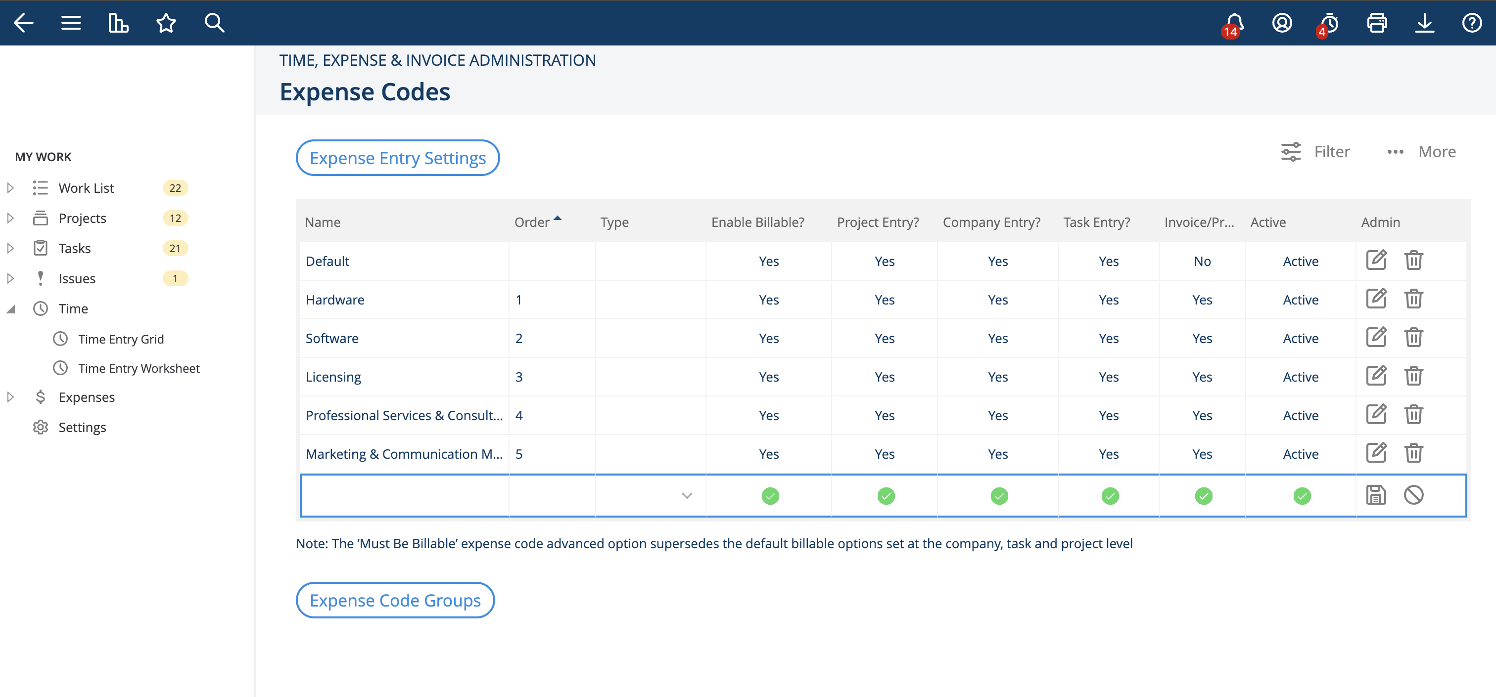Expense Codes – Project Insight Help Center