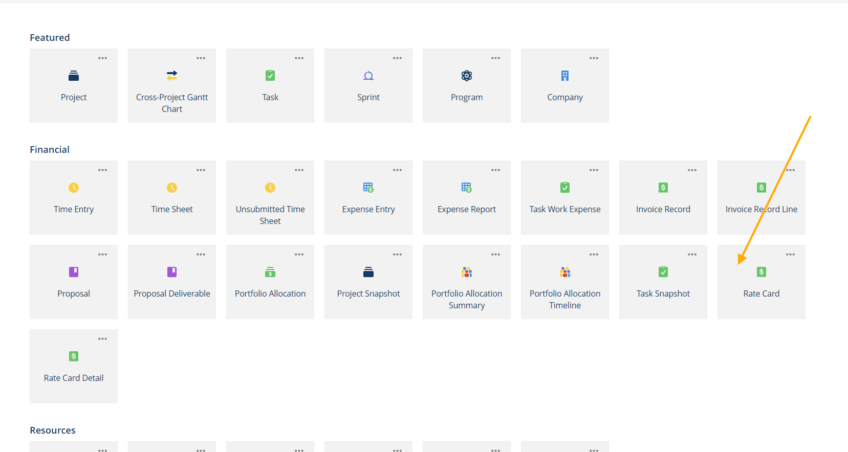 Company Rate Card Report option in the Project Insight Reports menu