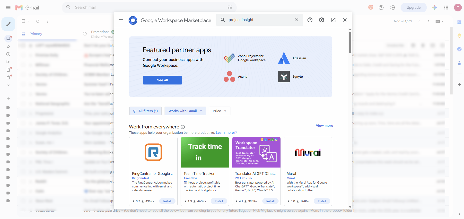 Searching for Project Insight in the Google Workspace Marketplace